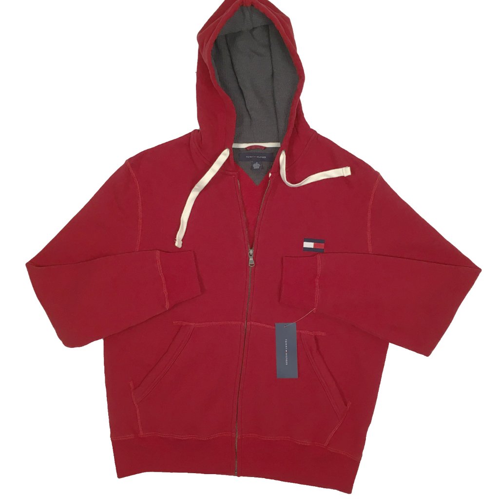New Vintage Tommy Hilfiger Hoodie Sweatshirt! Red With Big Tommy Flag Heavier